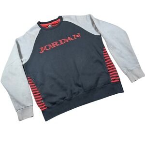 Jordan Jumpman Mens XL Black Grey Red Striped Crewneck Sweatshirt 589347-010